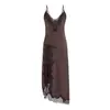 Venta al por mayor Otoño 2025 Nuevo Vestido de Tirantes de Encaje para Mujer Estilo Europeo y Americano 8917 Café, Albaricoque, Negro Poliéster Corte Ajustado