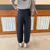 ¡100% algodón! Pantalones de algodón lavado tipo zanahoria con hebilla ajustable lateral, 26 otoño cintura alta holgados adelgazantes color liso casuales