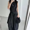 Vestido de Tirantes Delgado de Verano Nuevo Estilo Perezoso Chic de Alta Calidad Moda Coreana Dongdaemun para Mujer con Cinturón