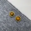 Pendientes de Plata S925 con Chapado de Oro Real y Piedra Ojo de Tigre Retro Pendientes Redondos Geométricos Botón Retorcido Joyería para Orejas 1326