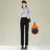 Jeans de Pierna Ancha de Cintura Alta Engrosados con Forro Polar para Mujer Moda Otoño e Invierno Combinación Universal Nuevo Edición Suelta Estrecha Pantalones Rectos