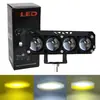 Holofote LED para Motocicleta de Três Olhos Amarelo e Branco Duas Cores Farol e Luz Baixa Integrados Super Brilhante Luz para Carro Elétrico Modificada 12V-85V Universal
