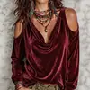 2026 Ropa Europea y Americana Transfronteriza para Mujer Sitio Independiente de Amazon Top: Top de Terciopelo Moda Casual de Hombros Descubiertos de Manga Larga