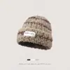 Gorro de Lana Abotonado de Dibujos Animados Colorido, Cálido de Felpa con Protección para Orejas para Mujer, Otoño e Invierno, Lindo y Versátil, Gorro Pequeño de Punto que Muestra el Rostro