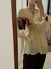 Novedad para Otoño 24/8 Camisa Larga de Manga de Campana Holgada con Cuello Retorcido Texturizado y Plisado Vintage de Otoño para Mujer F1209