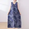 Nuevo Vestido de Algodón Seda de Verano para Mujer, Holgado y Ajustado, Madres de Mediana Edad y Mayores, Falda de Vuelo Amplio, Falda Larga Elegante, Falda de Playa
