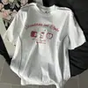 Camiseta de Manga Curta com Estampa de Maçã Estilo Doce Estilo Bf Verão Novo Casual Solta Retrô Gola Redonda Top Ins