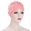 Chapéu Pulôver Plissado Feminino Moda Europeia e Americana Chapéu Indiano Chapéu Turbante com Contas Grande e Pequeno