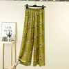 Pantalones casuales de verano nuevos, finos, holgados, de algodón y seda, versátiles, de moda, adelgazantes, para casa, pantalones de pierna ancha de cintura alta para mujer