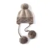 Gorro de Punto al por Mayor de Comercio Exterior, Mezcla de Cachemir y Lana, Gorro Grueso de Punto Trenzado con Pompón, Gorro Cálido para Proteger las Orejas