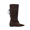 Botas Retrô Pontudas Franzidas Slouch para Mulheres, Dobráveis de Duas Formas de Usar, Botas Longas Slimming 'Hot Girl' Estilo Cowboy Ocidental