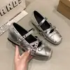 Sapatilhas de salto alto prateadas para mulheres, nova coleção primavera 2026, Mary Janes com laço estilo francês, sapatos baixos, disponíveis em tamanhos grandes