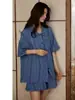 Pijama Azul Sencillo con Borlas para Mujer, Conjunto de Shorts de Encaje de Manga Corta para Verano, Dormitorio Estudiantil, Adecuado para Salir y Ropa de Casa
