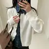 Novo Cardigã de Tricô Patchwork em Jeans com Manga Longa Outono/Inverno para Mulheres, Casaco Suéter de Botão com Gola Reversível, Cardigã de Tricô Estilo Casual