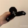 Nuevo Pinza de Garra Cruzada de Felpa Negra para Otoño e Invierno para la Parte Posterior de la Cabeza, Volumen de Cabello Grande, Pinza de Tiburón Peluda de Gama Alta