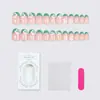 Puntas de uñas vestibles transfronterizas, 24 piezas, forma ovalada, diseño floral transparente como el hielo, estilo francés, uñas artificiales de alta gama, uñas de presión