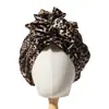 Estilo Europeu e Americano Elegante Estampa de Leopardo Cheio de Strass Vintage Rosa Lenço Elástico para Cabeça Feminino Moda Envoltório Decorativo para Cabeça