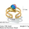 Anillo Popular Europeo y Americano de Acero Inoxidable y Piedra Natural, No se Desvanece, Retro, Lujo Ligero, Gama Alta, Anillo Abierto de Acero de Titanio Transfronterizo