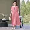 Vestido de Algodão e Seda de Alta Qualidade para o Início do Verão de 2025, Tamanho Grande de Verão, Sanya, Elegante, Vestido de Praia para Mãe, Efeito Emagrecedor