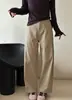 Pantalones de trabajo retro lavados elásticos de cintura alta para mujer, estilo primavera y otoño, corte holgado, versátiles, pantalones casuales de pierna recta ajustada y pierna ancha