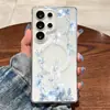 Brisa Suave Flor de Vid Azul Claro Estuche Magnético Transparente para Teléfono Cubierta Protectora Antihuellas Dactilares Galaxy S24 Ultra
