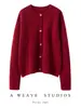 Cardigan de Punto Grueso de Cachemira con Cuello Redondo, Manga Larga, Diseño Jacquard Calado, Suéter de Cachemira, Nuevo Estilo Otoño e Invierno 2025
