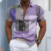 Camisa retro de manga corta para vacaciones transfronterizas, de verano, con bloques de color, a cuadros, elástica en cuatro direcciones, impresa en 3D, casual, transpirable, para hombre