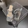 Sandalias de Anillo para Dedo del Pie con Pedrería Estilo Francés para Mujer, Nueva Moda Verano 2025, Adecuadas para Usar con Vestidos, Elegantes Pantuflas de Tacón Grueso con Cristales