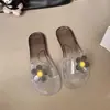 Pantuflas de Cristal Transparente con Flores de Colores para Uso en Casa, Adecuadas para Interiores y Exteriores, Sandalias Ligeras, Sencillas y Modernas de Una Sola Tira para Mujer