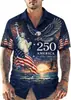Camisa con Estampado de Fuegos Artificiales Bandera Americana Estilo Nuevo Transfronterizo Guitarra para Hombre Casual Estilo Hawaiano Manga Corta Cuello Solapa