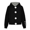Sudadera con Capucha y Cremallera para Mujer, Estilo Retro a Rayas y Bloques de Color, Botones Grandes, Estampado de Estrellas, Otoño, Holgada, tipo Cárdigan