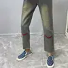 Jeans Masculino de Verão 2025 Tendência Estilo Hong Kong Bordado Personalizado Hip-Hop Ins Moda High Street Tendência Cool Calça Longa