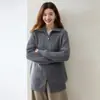 Cardigã de malha de cashmere espesso de sete agulhas para mulheres, gola alta, mangas raglan, estilo casual solto, jaqueta versátil com zíper