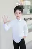 Camisa de manga longa de peça única em cor sólida para meninos, cardigã infantil de botões, peça externa de manga longa com gola para meninos, atacado de roupas infantis