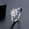 Anillo Abierto de Girasol Elegante de Lujo con Circonita Incrustada de Cobre para Mujer Regalo de Propuesta Anillo Ajustable Venta al por Mayor