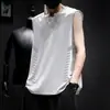 Chaleco de Seda de Hielo para Hombre, Estilo Delgado de Moda, Transpirable, de Secado Rápido, Chaleco Deportivo Casual de Hombro Ancho, Ropa de Abrigo, Camiseta sin Mangas de Cuello Redondo para Hombre para Verano