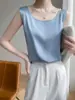Camisola sin mangas de color liso para mujer, con tirante ancho en el hombro y cuello redondo, para uso casual, con caída sedosa, nueva para primavera y verano
