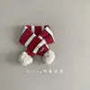 Otoño e Invierno Navidad y Año Nuevo Niños y Niñas Bufanda Cruzada Infantil Bola de Pelo Roja Bufanda Cálida para Bebé Lana Tejida