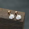 Pendientes de botón de acero de titanio con circonita redonda de cuatro garras, alta gama de lujo ligero, para mujer, estilo japonés y coreano, nicho INS, simples, versátiles, con temperamento