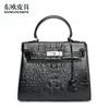 Bolso de Mujer de Piel de Pescado de Cocodrilo Siamés Bolso de Moda Bolso Kelly Europeo y Americano Bolso Bandolera Bolso de Mano de Cuero Genuino para Mujer