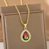 Colar com Pingente de Gota d'Água Coração de Pêssego Pedra Preciosa Zircônia Estilo Europeu e Americano Distrito de Lu Luxo Acessível Joias de Moda Feminina