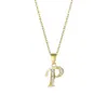 Joyería Transfronteriza Europea y Americana Letra Inglesa Cobre Colgante de Zircón Cadena de Cruz de Acero Inoxidable para Mujer Collar de Diamantes de Oro de 18K