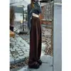 Jeans Wide Leg com Forro de Lã Marrom Maillard Feminino Outono e Inverno High-end Emagrecedor Reto Solto Calça Mop