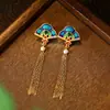 Nuevos Pendientes Esmaltados de Moda con Forma de Abanico y Borlas para Mujer, Estilo Vintage, Adecuados para Cheongsam y Hanfu