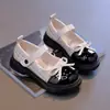 Zapatos Mary Jane de Cuero para Niñas, Nuevo Estilo Otoño, Moño, Suela Suave, Zapatos de Princesa, Bailarinas Francesas Elegantes para Niños