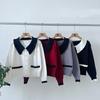Cardigan de Tricô com Contraste e Manga Raglan Longa Feminino para Primavera, Outono e Inverno 2025, Jaqueta Casual Solta, Suéter Curto