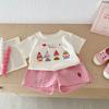 Traje de dibujos animados para niñas de 0 a 5 años, ropa de verano de Corea del Sur para niños, camiseta súper linda para bebés, pantalones cortos a cuadros, conjunto de dos piezas AT137
