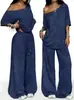 2026 Nuevo Estilo Europeo y Americano Transfronterizo Hombros Descubiertos Pantalones de Pierna Ancha Sueltos Conjunto Casual de Dos Piezas para Mujer Otoño e Invierno