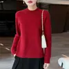 Suéter de punto trenzado de cuello medio 100% lana pura para mujer, suéter cálido engrosado para otoño e invierno, top de capa base de alta gama