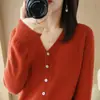 Jaqueta Cardigan Ponto Cruz Feminina Base de Tricô Gola V Manga Longa 2026 Primavera/Outono Nova Roupa Exterior Suéter Roupa Feminina